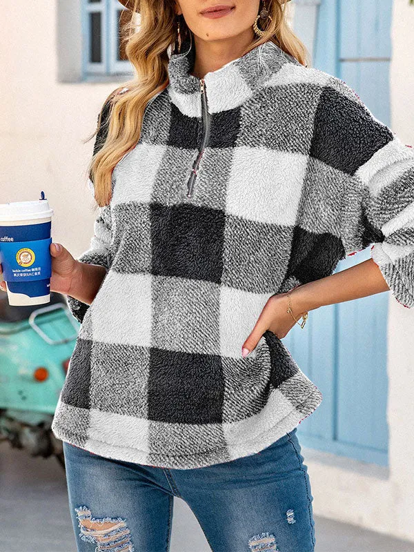 Quarter Zip Checkered Fleece Jacket