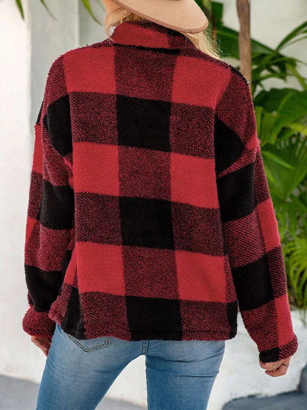 Quarter Zip Checkered Fleece Jacket