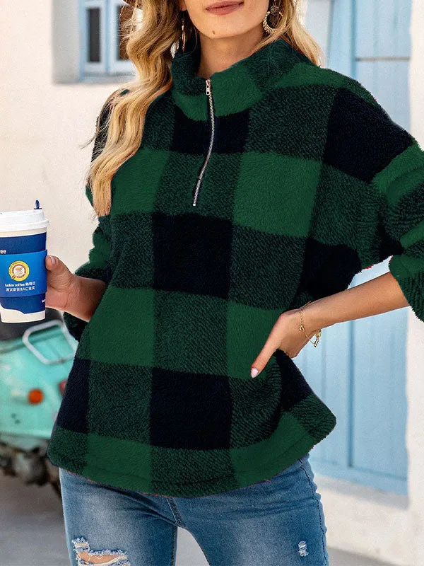 Quarter Zip Checkered Fleece Jacket