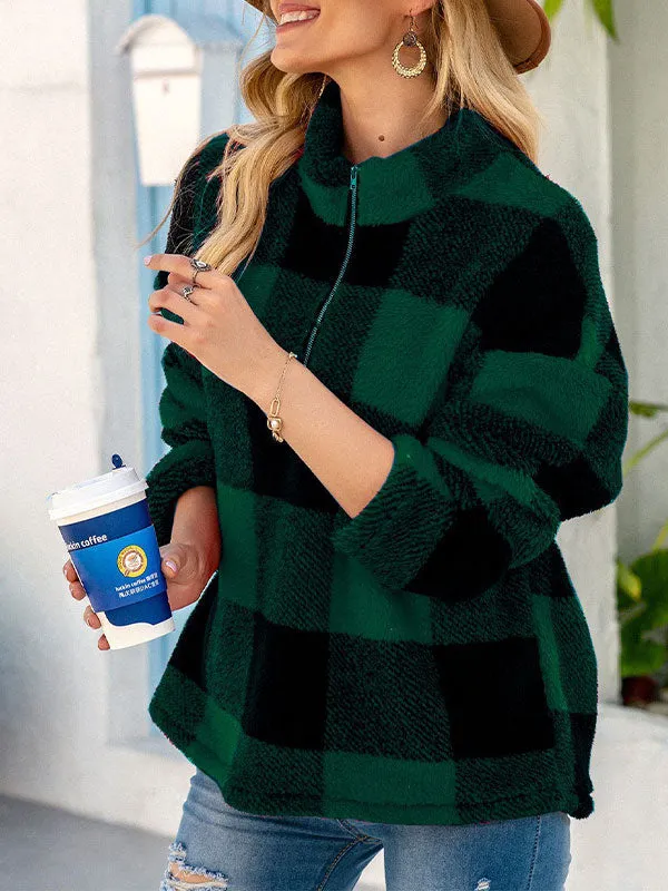 Quarter Zip Checkered Fleece Jacket