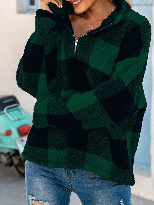Quarter Zip Checkered Fleece Jacket