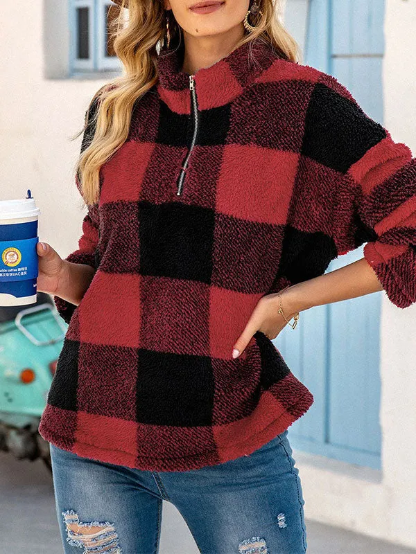 Quarter Zip Checkered Fleece Jacket