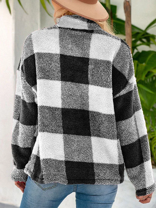 Quarter Zip Checkered Fleece Jacket