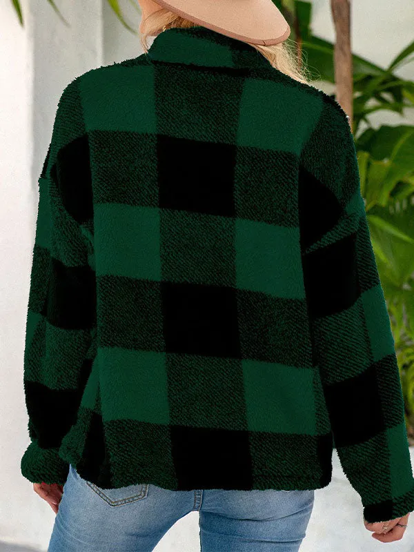 Quarter Zip Checkered Fleece Jacket