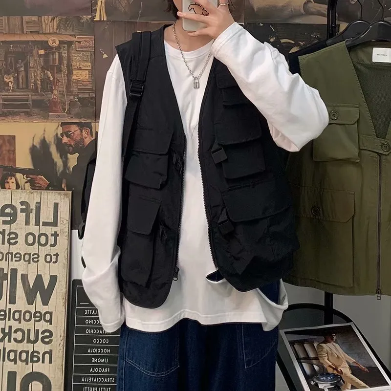 Riolio streetwear men outfits Workwear Vest Jacket Men's Ins Trendy Functional Multi-Pocket Waistcoat Sleeveless Vest Vest