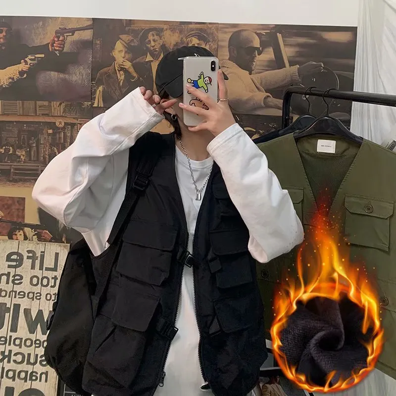 Riolio streetwear men outfits Workwear Vest Jacket Men's Ins Trendy Functional Multi-Pocket Waistcoat Sleeveless Vest Vest