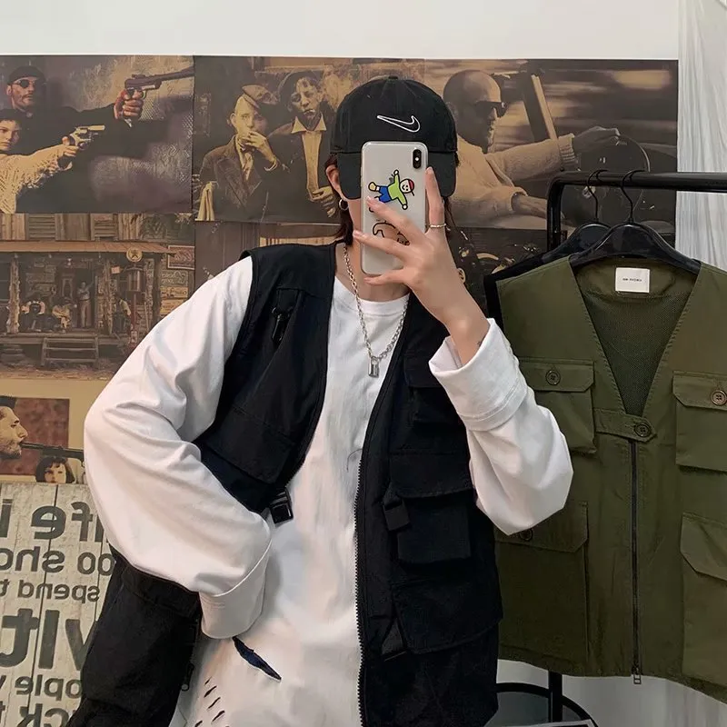 Riolio streetwear men outfits Workwear Vest Jacket Men's Ins Trendy Functional Multi-Pocket Waistcoat Sleeveless Vest Vest