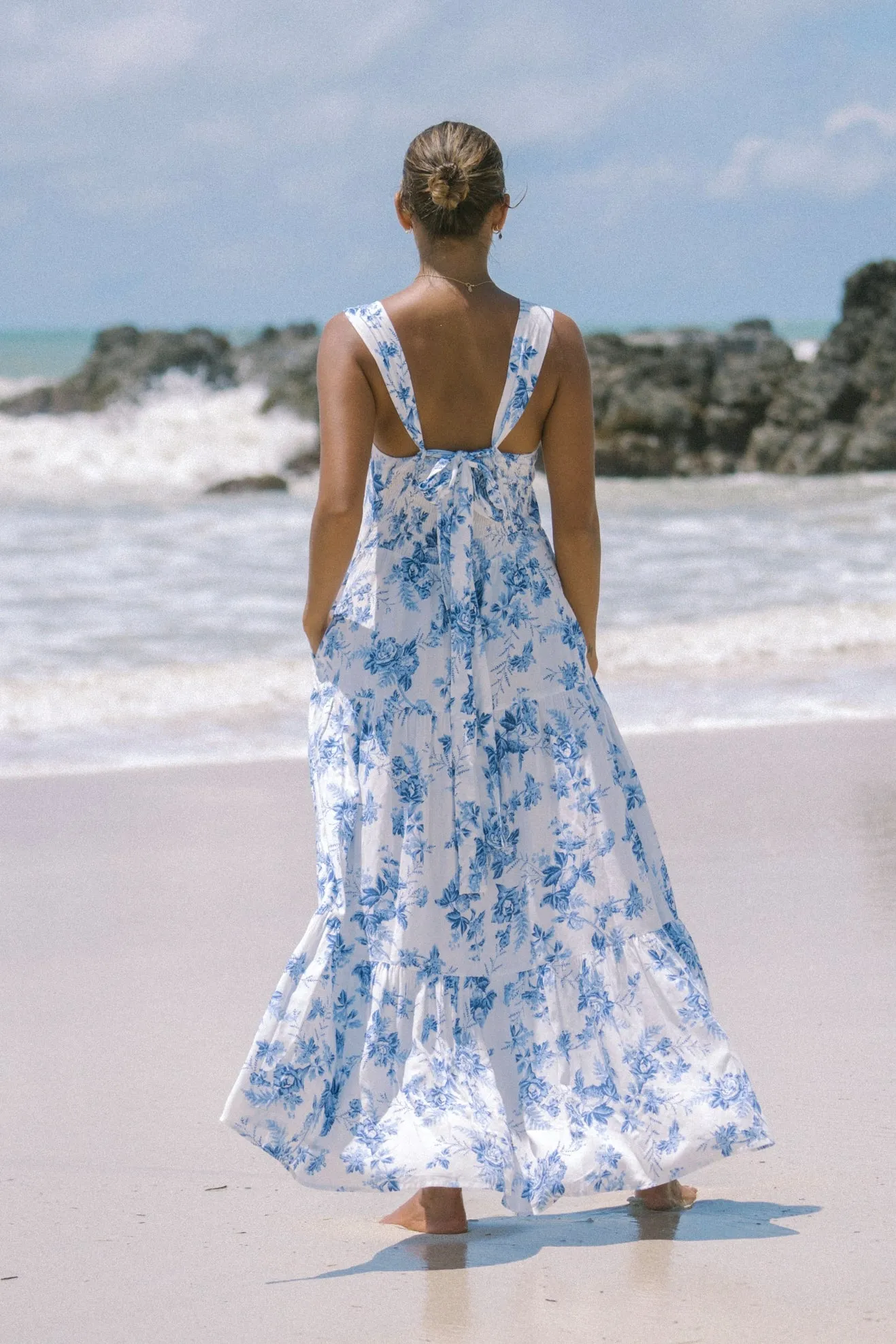 Rosette Blue Floral Tiered Midi Dress