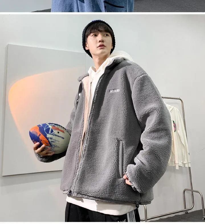 Sensir Autumn Winter Men's  jacket Lamb Fleece Plush Oversize Loose Couple