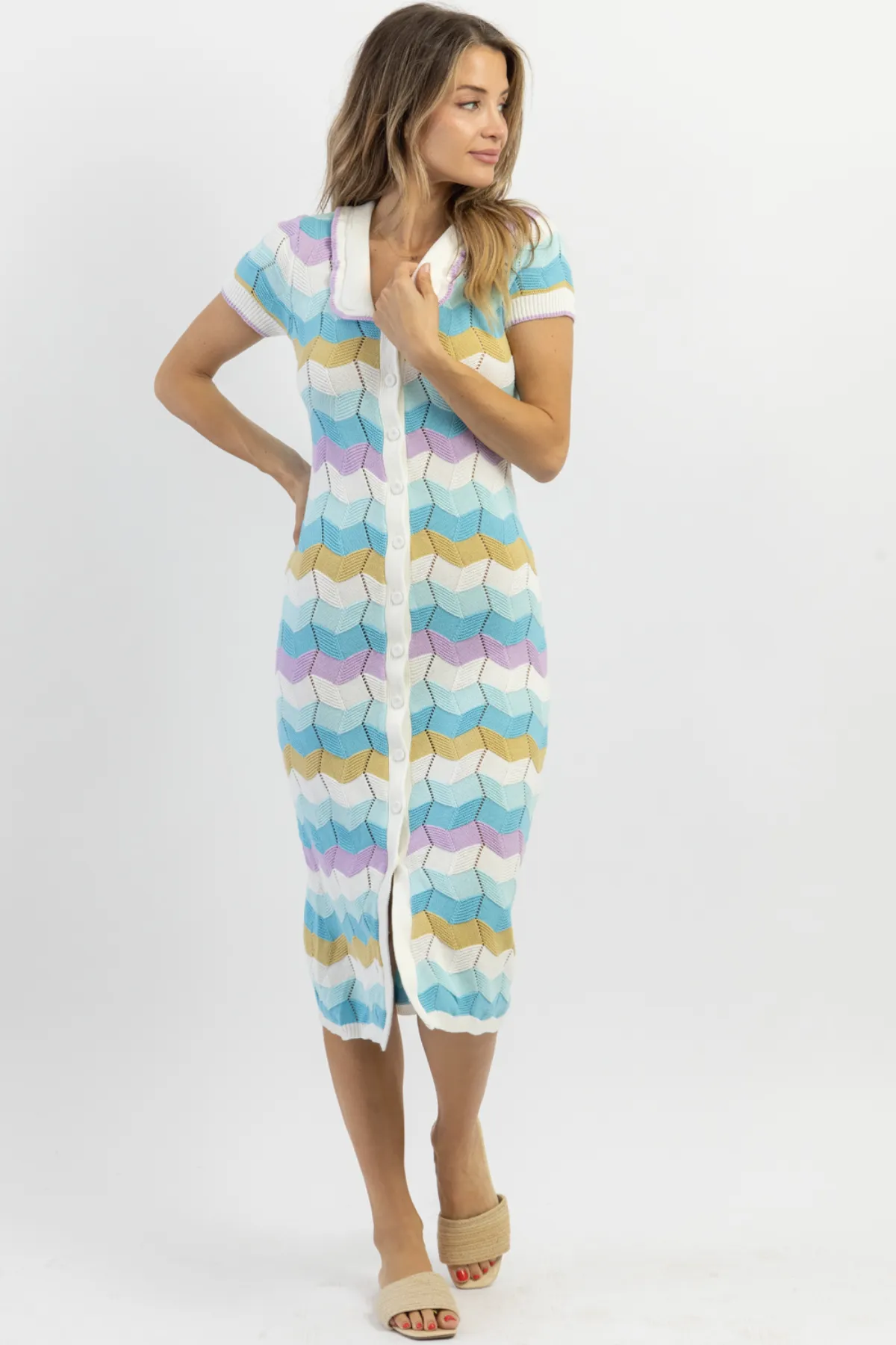SIESTA BLUE STRIPE CROCHET MIDI DRESS