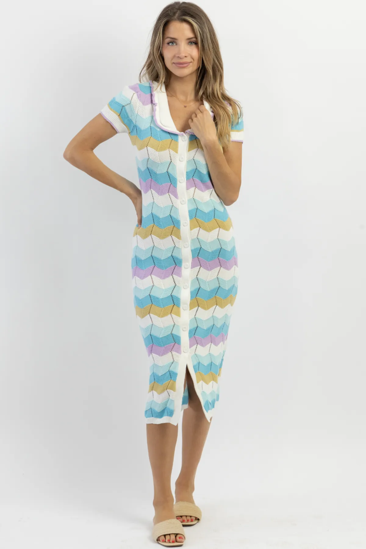 SIESTA BLUE STRIPE CROCHET MIDI DRESS