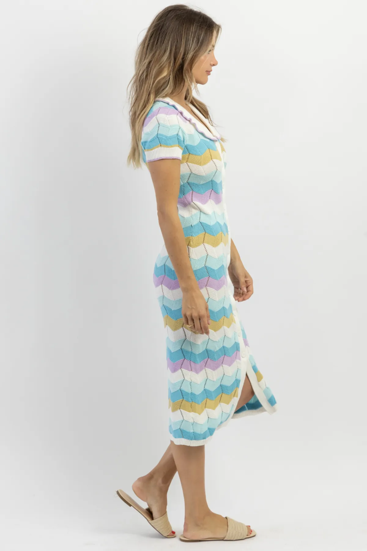 SIESTA BLUE STRIPE CROCHET MIDI DRESS