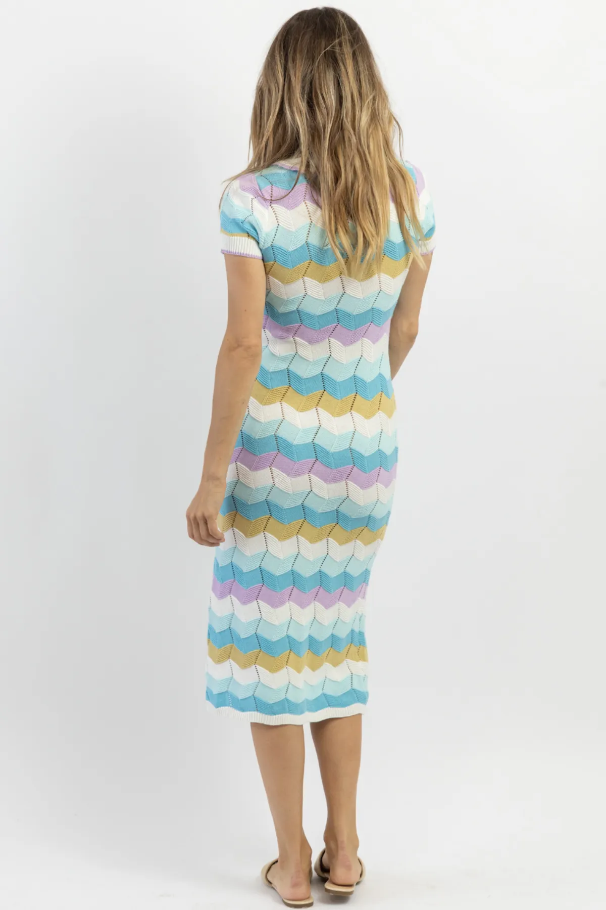 SIESTA BLUE STRIPE CROCHET MIDI DRESS