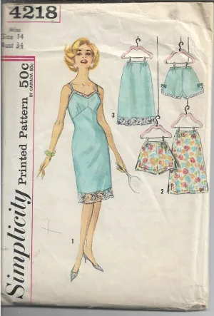 Simplicity 4218 Ladies Slip Half-Slip Panties Lingerie Vintage Sewing Pattern 1960s