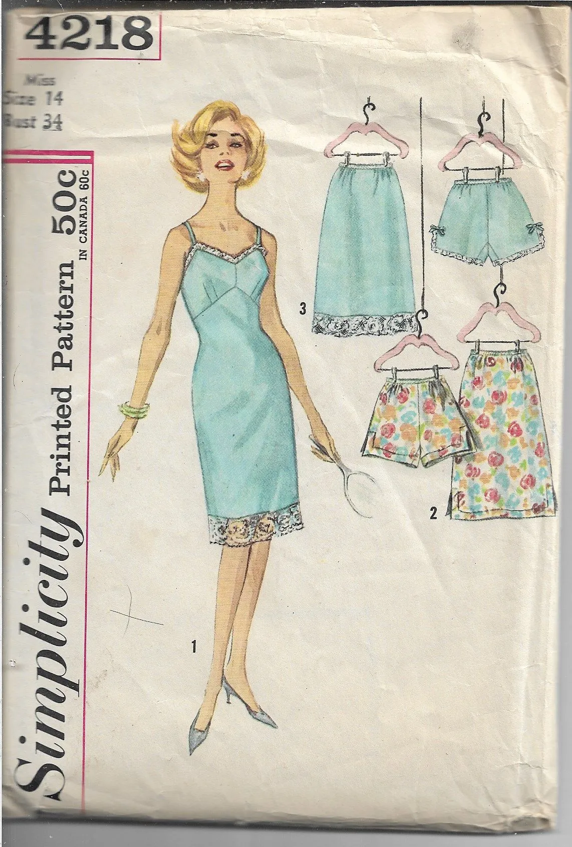 Simplicity 4218 Ladies Slip Half-Slip Panties Lingerie Vintage Sewing Pattern 1960s