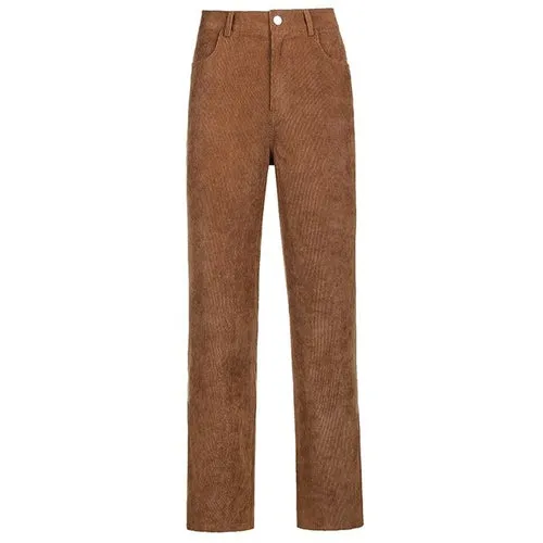 Streetwear High Waist Corduroy Brown Pants