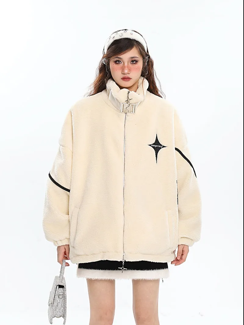 Twinkle Star Solid Color Fleece Zip Up Long Sleeve Turtleneck Jacket