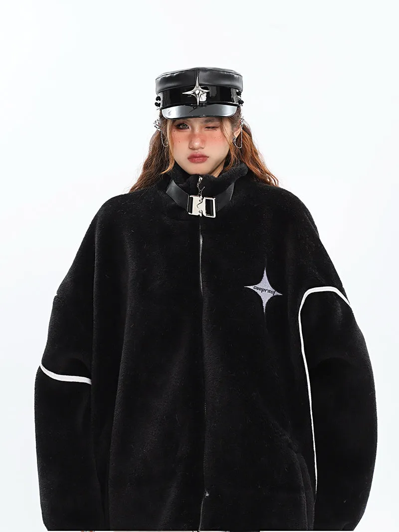 Twinkle Star Solid Color Fleece Zip Up Long Sleeve Turtleneck Jacket