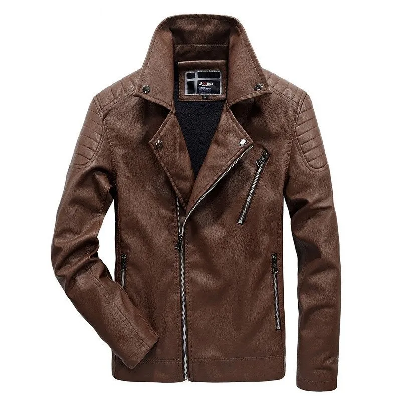 Vintage PU Leather Zipper Jacket / Fashion Biker's Fur Jacket / Motorcycle Male Outerwear