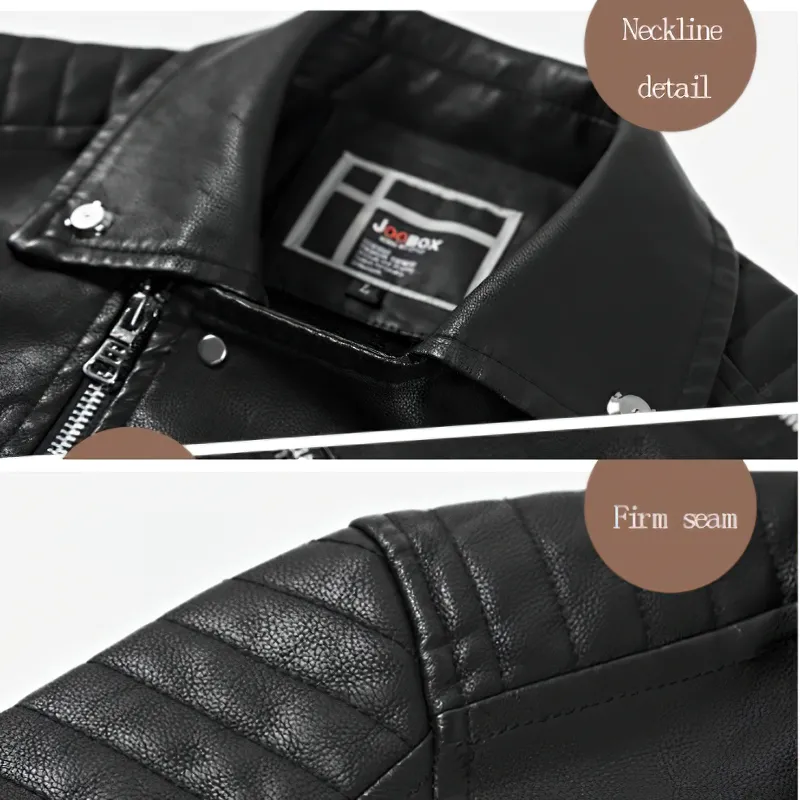Vintage PU Leather Zipper Jacket / Fashion Biker's Fur Jacket / Motorcycle Male Outerwear