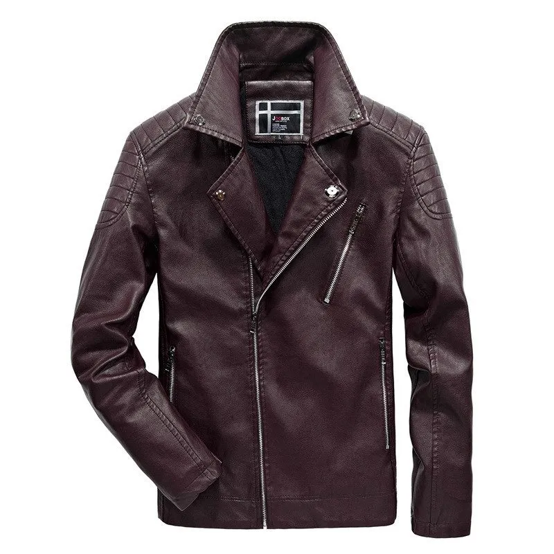 Vintage PU Leather Zipper Jacket / Fashion Biker's Fur Jacket / Motorcycle Male Outerwear