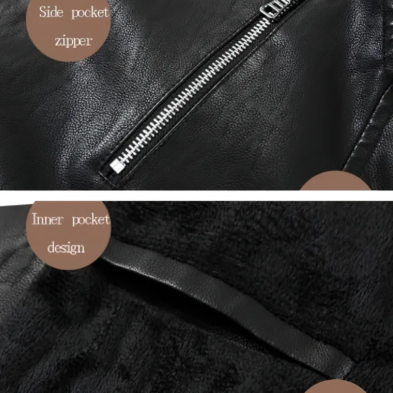 Vintage PU Leather Zipper Jacket / Fashion Biker's Fur Jacket / Motorcycle Male Outerwear