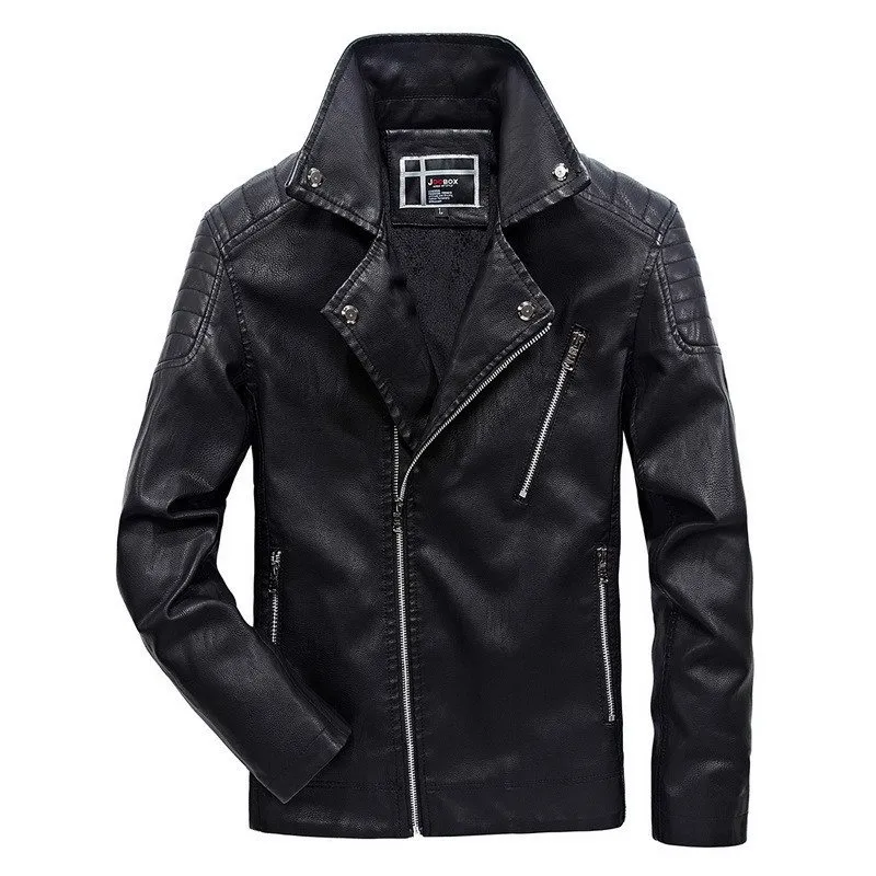 Vintage PU Leather Zipper Jacket / Fashion Biker's Fur Jacket / Motorcycle Male Outerwear