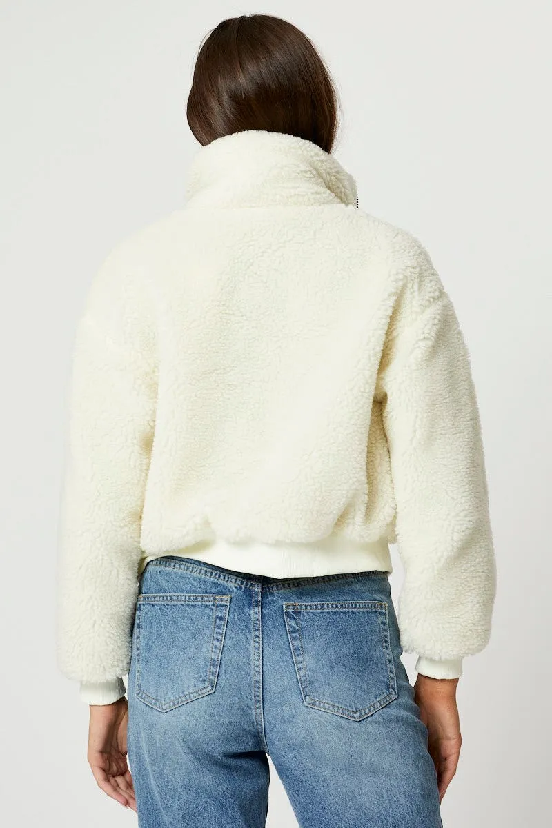 White Faux Fur Jacket Long Sleeve Oversized