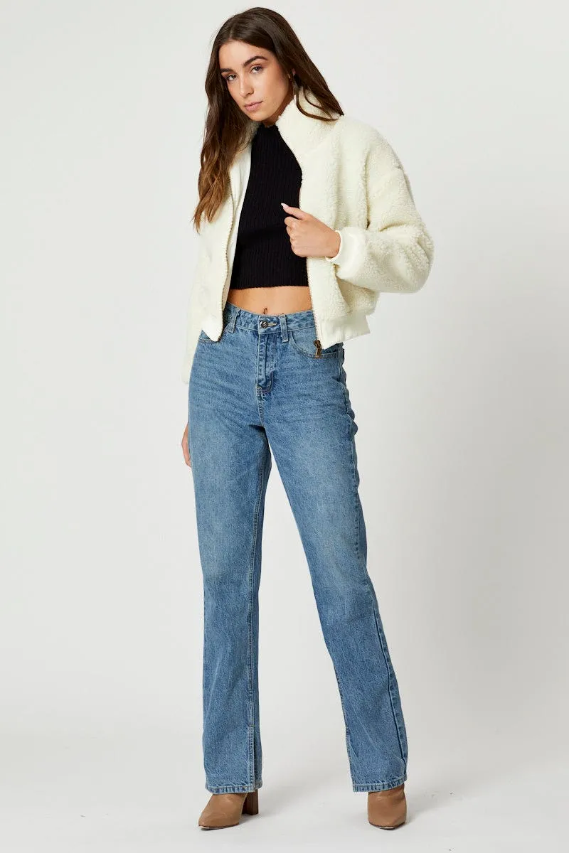 White Faux Fur Jacket Long Sleeve Oversized
