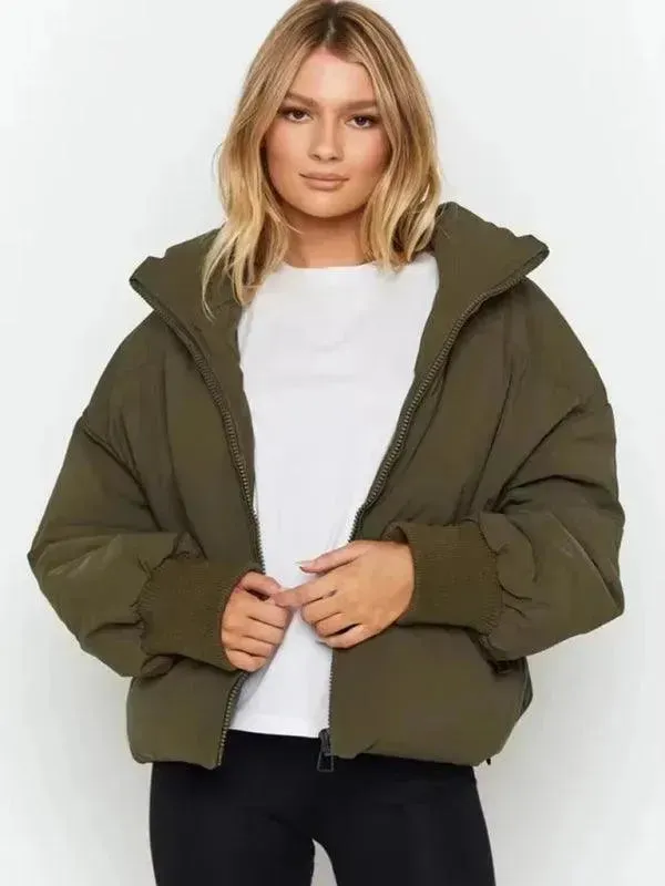 Women Casual Stand Collar Puffer Jacket