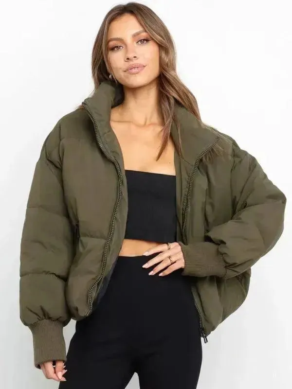 Women Casual Stand Collar Puffer Jacket