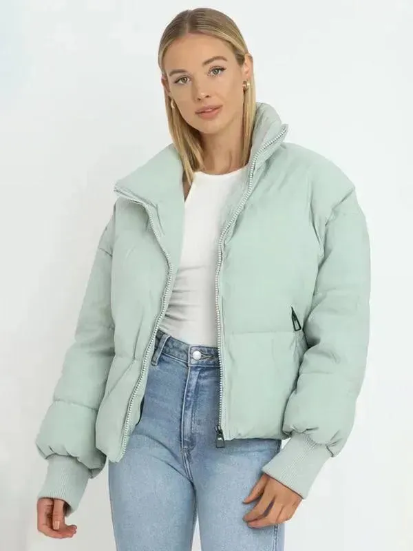 Women Casual Stand Collar Puffer Jacket