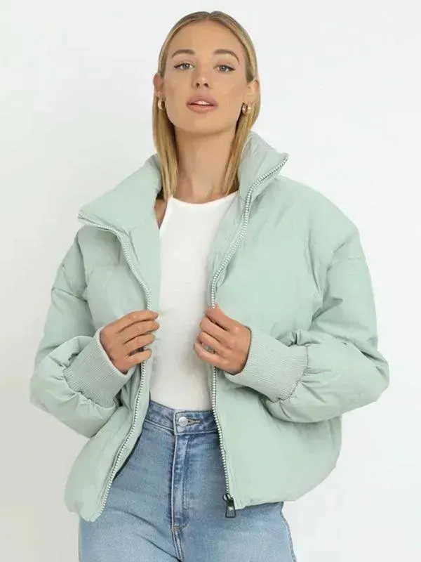 Women Casual Stand Collar Puffer Jacket