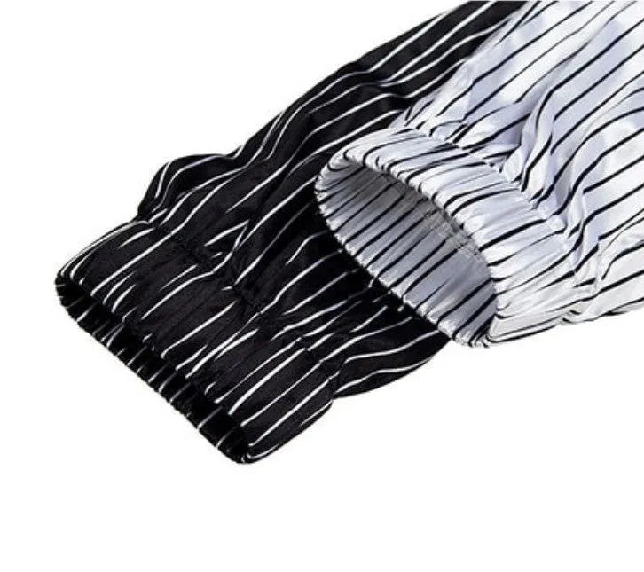 Women's Autumn Black&White Striped Patchwork Ankle-Length Cargo Pants